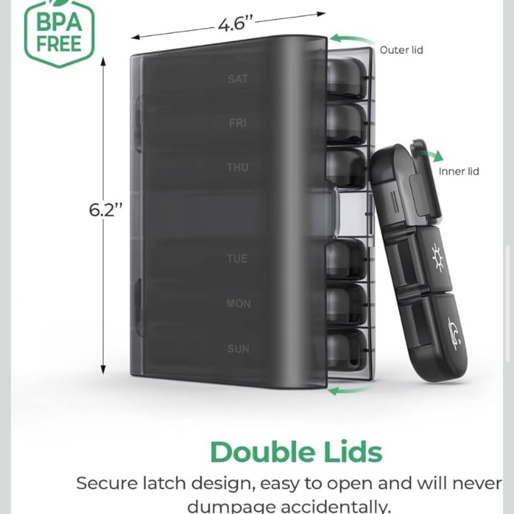 BPA Free 3x/day Weekly Pill / Craft Organizer & case, durable travel light-proof - Picture 4 of 10